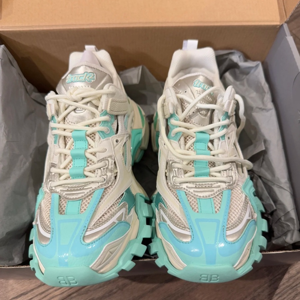 Balenciaga Track Sneakers in Mint and Beige